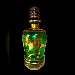 Green Glass with Gold Trim Bottle Decanter